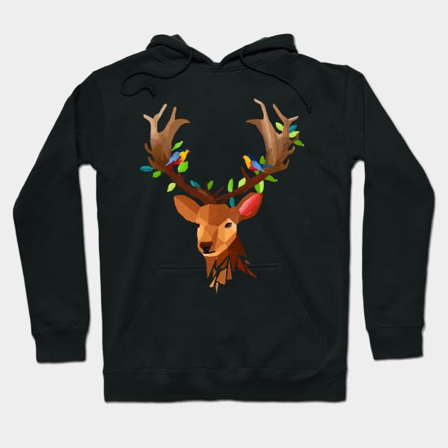 Deer T-Shirt - Deer Face Polygon With Birds Design Hoodie by TeesHood